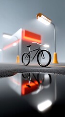 Poster - A cyclist rides through a neon-lit alley, their motion-blurred reflection shimmering in the puddles below. The cyberpunk aesthetic adds energy and mystery to the scene.