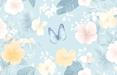 Naklejka na meble Large Watercolor European Vintage Floral and Butterfly Pattern for Curtains, Wallpaper and Wrapping Paper