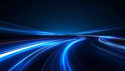 Poster - Vibrant blue light trails create a dynamic, abstract background with a sense of movement and depth