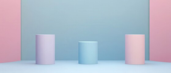 Poster - Pastel Cylinder Podium Display: Minimalist 3D Rendering for Product Showcase and Abstract Backgrounds