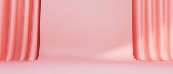 Wall Mural - elegant coral pink curtain backdrop with soft light and shadow for product photography and stage des