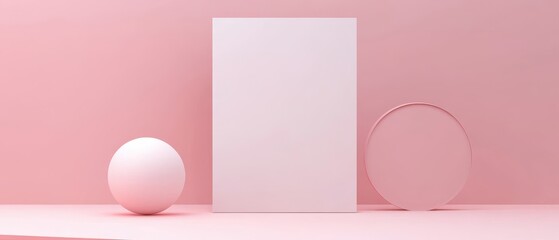 Wall Mural - minimalist pink geometric shapes: sphere, rectangle, and circle on a pink background for product dis