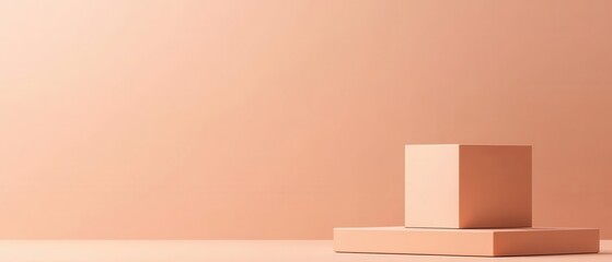 Wall Mural - minimalist peach podium with cube for product display abstract geometric platform for cosmetic showc