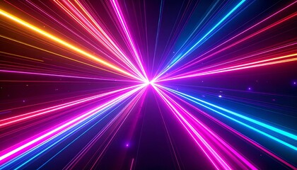 Poster - Vibrant rays of colorful light burst outward from a central point, creating a dynamic and energetic visual effect