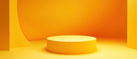 Wall Mural - minimalist yellow product display podium with geometric shapes for product showcase and presentation