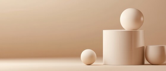 Wall Mural - minimalist beige geometric shapes composition with cylinder, sphere and half sphere for product disp