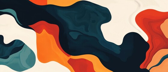 Poster - abstract fluid art background with dynamic shapes in orange, teal, and navy modern artistic design w