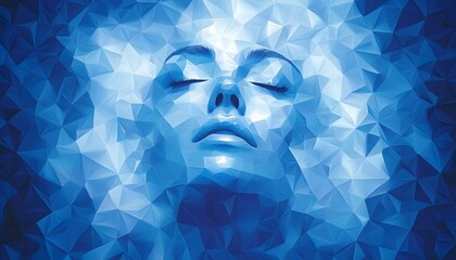 Poster - Abstract depiction of a serene female face submerged in ice crystals.