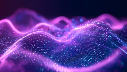 Poster - Abstract digital landscape of swirling, glowing particles.