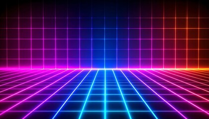 Poster - Vibrant neon grid design with a futuristic aesthetic, featuring a gradient background and glowing lines, ideal for digital art or technology themes