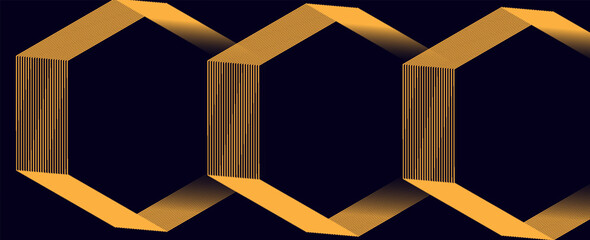 Poster - abstract gold background with glowing geometric lines. modern shiny blue hexagon lines pattern. tech