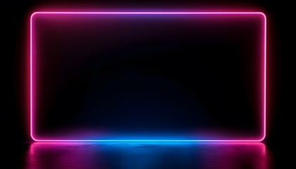 Poster - Empty neon rectangle frame with vibrant pink and blue light.