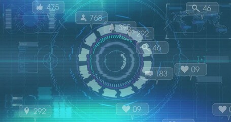 Poster - Futuristic flat design interface HUD animating with floating notification icons and data panels