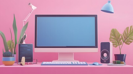 Mock up Desktop computer. Screen device mockup blank monitor. Creative concept idea. Realistic 3d design icons. Configure web repair maintenance and setting website. Vector illustration