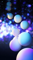 Poster - Colorful abstract background with floating spheres surrounded by vibrant bokeh lights in blue and purple hues creating a dreamy atmosphere