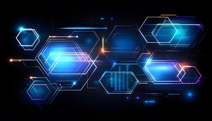 Poster - Abstract digital design featuring glowing hexagons.