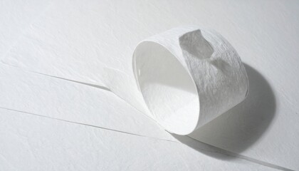 Poster - Rolling white paper roll action on plain surface minimalist style studio environment close-up perspective