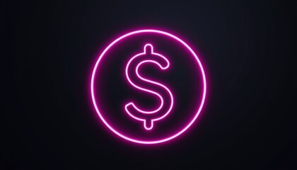 Poster - Bright Neon Dollar Icon on Dark Background for Financial Concepts