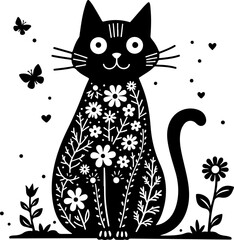  Dog and Cat Silhouette Clipart with Butterfly and Flowers