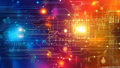 Poster - Abstract digital circuit board design with vibrant hues.