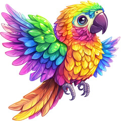 Aufkleber - Vibrant parrot illustration with rainbow plumage a delightful and whimsical avian portrait