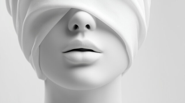 Minimalist Woman’s Face with Covered Eyes – Futuristic Art