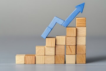 Poster - a creative representation of growth and progress using wooden blocks arranged in ascending order wit