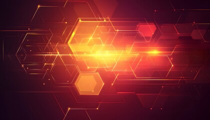 Poster - Abstract digital design with glowing hexagons.