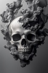 Poster - Ethereal Skull Dissolving into Dark Smoke in Monochrome Setting