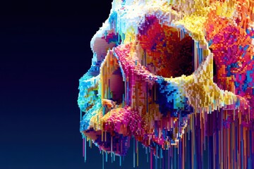 Poster - A colorful skull with a rainbow of colors splattered all over it