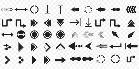 Poster - Arrows set of 50 black icons. Arrow icon. Arrow vector collection. Arrow. Cursor. Modern simple arrows. Vector illustration on Transparent Background. EPS 10.