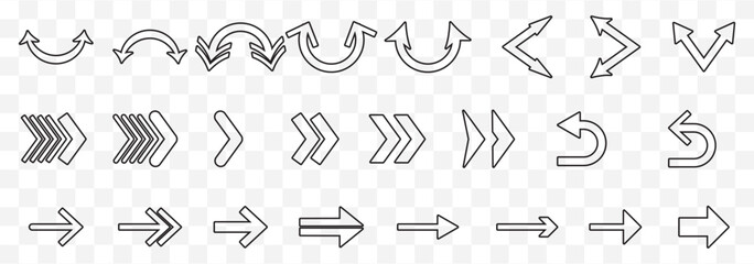 Aufkleber - Arrow icon set. Outline editable stroke arrow icon collection. Curved right, forward, reload, send, navigate and more. Editable stroke on Transparent Background. EPS 10.