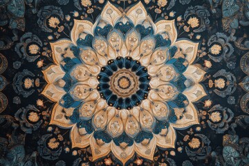 Poster - Intricate mandala design featuring a blend of colors and patterns in a circular arrangement highlighting detailed textures and craftsmanship