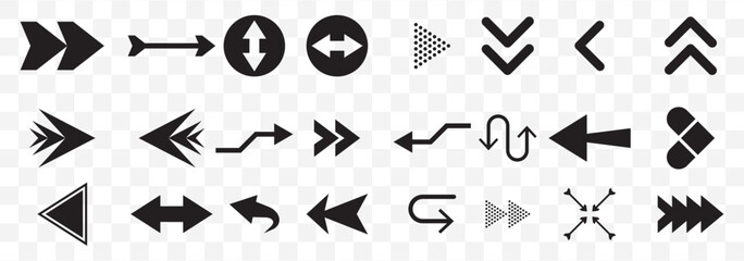 Aufkleber - Black arrow icon big set of 24. Vector arrow illustration Vector black arrow icons set, including geometric, dotted on Transparent Background. EPS 10.