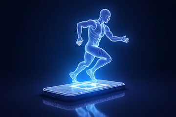 Fototapete - Dynamic running animation digital space 3d model futuristic environment high-tech viewpoint