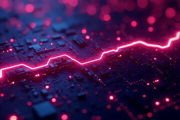 Fototapete - Close-up view of dynamic digital circuitry futuristic data center abstract visualization dark theme