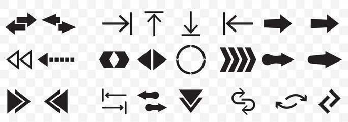 Poster - Black arrow icon big set of 24. Vector arrow illustration Vector black arrow icons set, including geometric, dotted on Transparent Background. EPS 10.