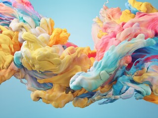Poster - Abstract Colorful Fluid Shapes Blending Together in a Vibrant Colorful Wave Against a Soft Blue Background