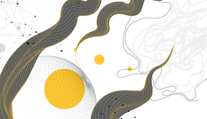 Aufkleber - Abstract wireframe wave. Template for science and technology presentation. Vector art.