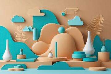 Poster - Abstract Warm Beige and Turquoise Backdrop Illustrating Corporate Collaboration and Tech Synergy