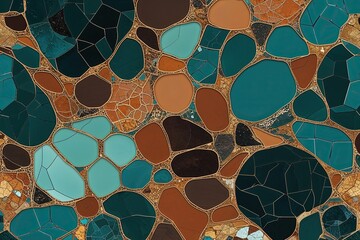 Poster - Abstract Teal and Earthy Brown Mosaic Poster with Intricate Network Designs
