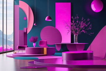 Poster - Magenta Highlights in Abstract Visualization: Bold Shapes and Striking Design Elements