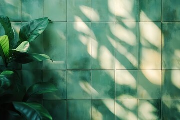 Poster - Leafy greens and soft circular shapes create a tranquil backdrop for artistic design in a serene, pastel environment focusing on nature-inspired elements
