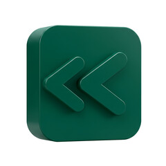 Fototapete - Dark Green Double Left Arrow Button 3D Render Isolated on Black Background