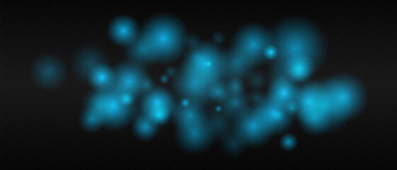 Wall Mural - blue glowing dots with smooth gradients and bokeh effect on dark transparent background. abstract fi