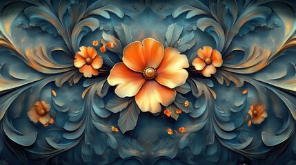 Poster - Colorful floral design with intricate details showcases vibrant blooms against a textured backdrop