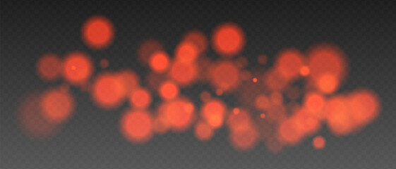 Wall Mural - orange glowing bokeh lights with blur and transparency. abstract festive light spots, digital sparkl