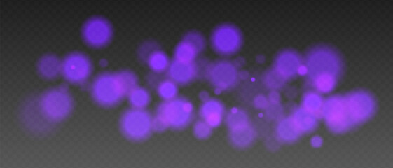Wall Mural - purple glowing bokeh lights with blur and transparency. abstract festive light spots, digital sparkl