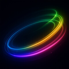 Poster - a neon ring on a black background. pexels, holography, glowing spiral background, intricate rainbow environment, volumetric rainbow lighting