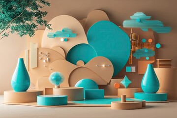 Poster - Abstract Warm Beige and Turquoise Background for Business Collaboration and Technology Integration